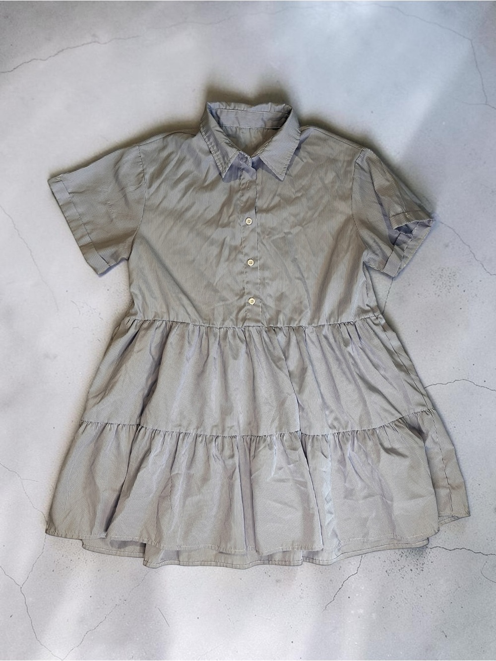 Short Sleeve Tiered Mini Dress Striped Gray